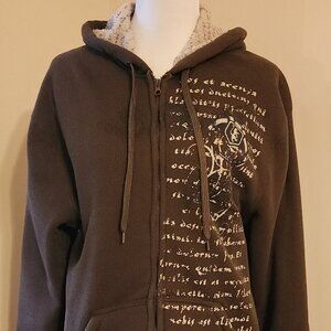 Vintage Route 66 Sherpa Lined Full Zip-Up Hoodie Sweatshirt Men's Sz Large Brown